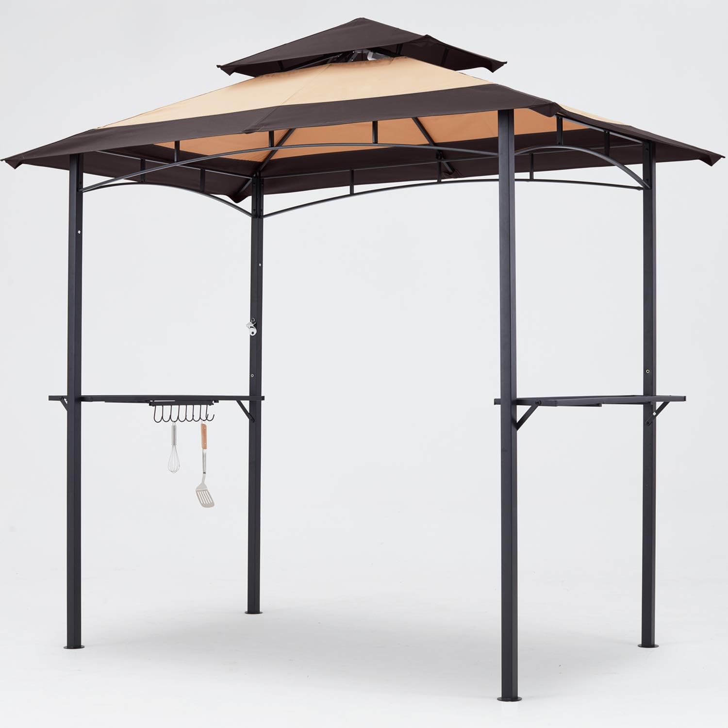 MASTERCANOPY Gazebo de parrilla de 8 x 5 pulgadas, toldo para barbacoa al aire libre con 2 luces LED (costura marrón caqui)