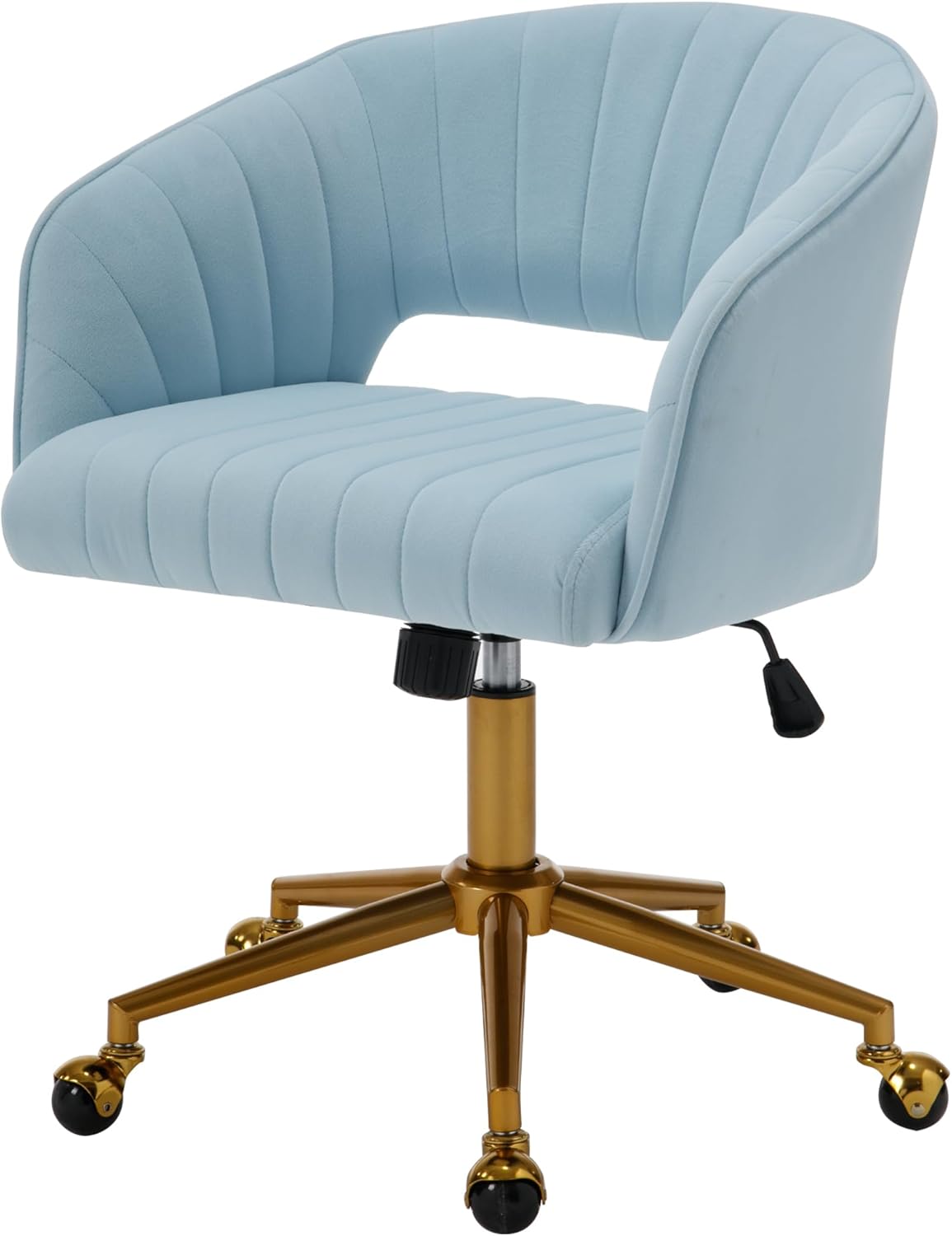 Westice Sillas de escritorio de oficina en casa, moderna silla rodante de terciopelo, silla giratoria de altura ajustable con base dorada, silla