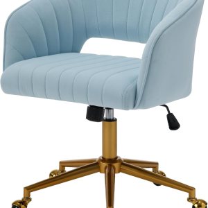 Westice Sillas de escritorio de oficina en casa, moderna silla rodante de terciopelo, silla giratoria de altura ajustable con base dorada, silla Westice Sillas de escritorio de oficina en casa, moderna silla rodante de terciopelo, silla giratoria de altura ajustable con base dorada, silla