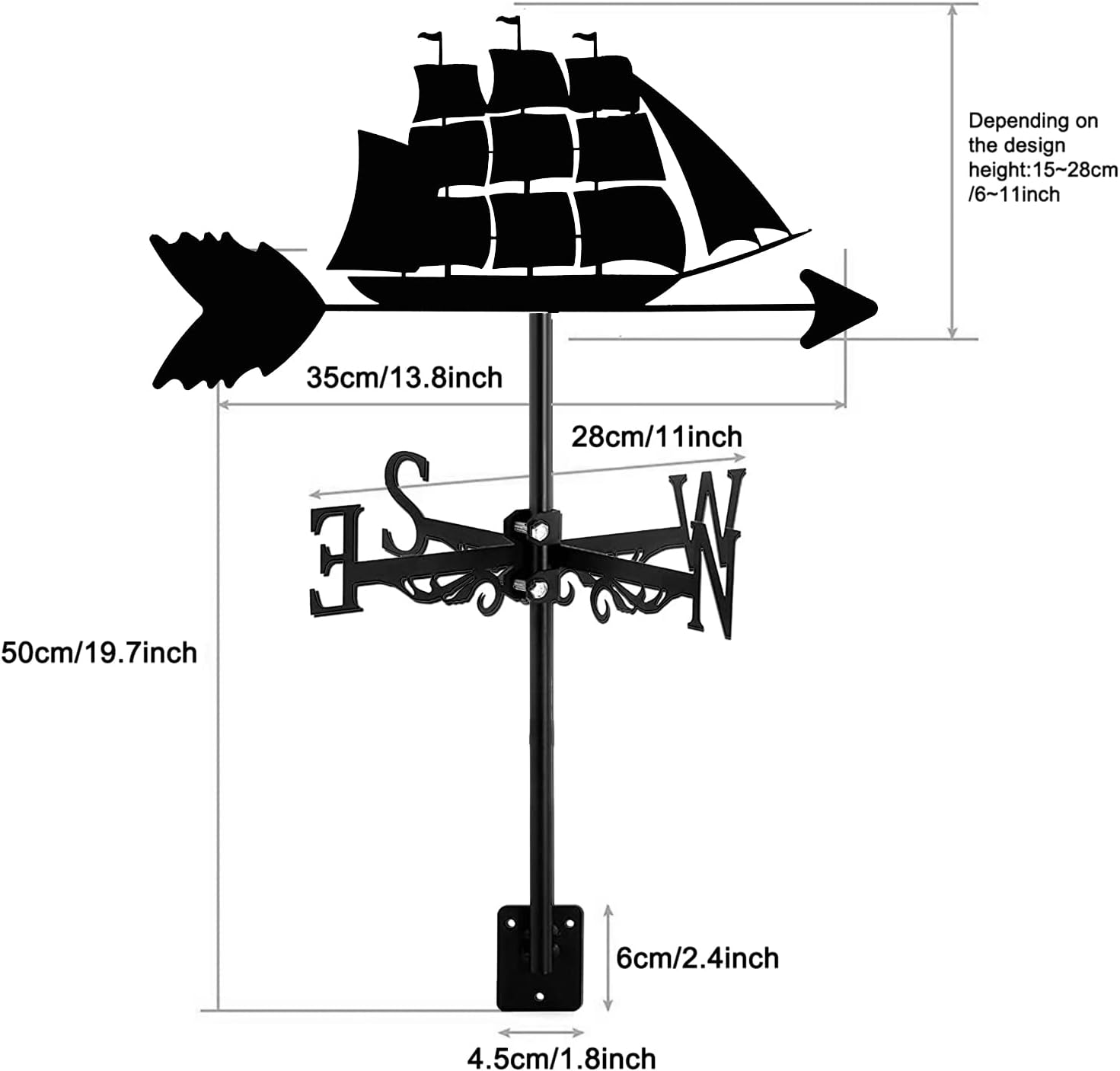 Ship Weather Vane Farm – Barco retro de acero inoxidable, veleta de vela, indicador de dirección del viento con revestimiento antioxidante,