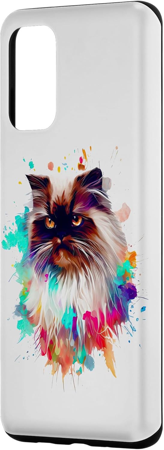 Galaxy S20+ Himalayan cat Colorful Splash Paint, arte abstracto gato caso
