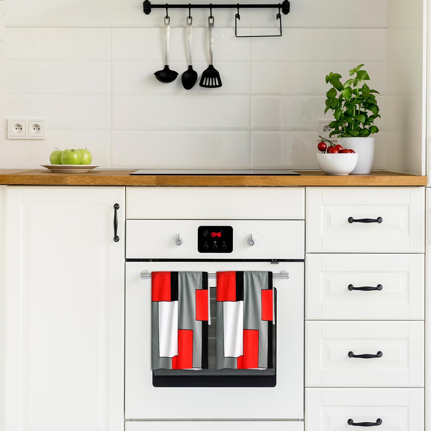 Juego de 2 toallas de mano para baño, cocina, color rojo, negro, gris, blanco, decorativas, ultra suaves, absorbentes, para baño, cocina, juego de 2