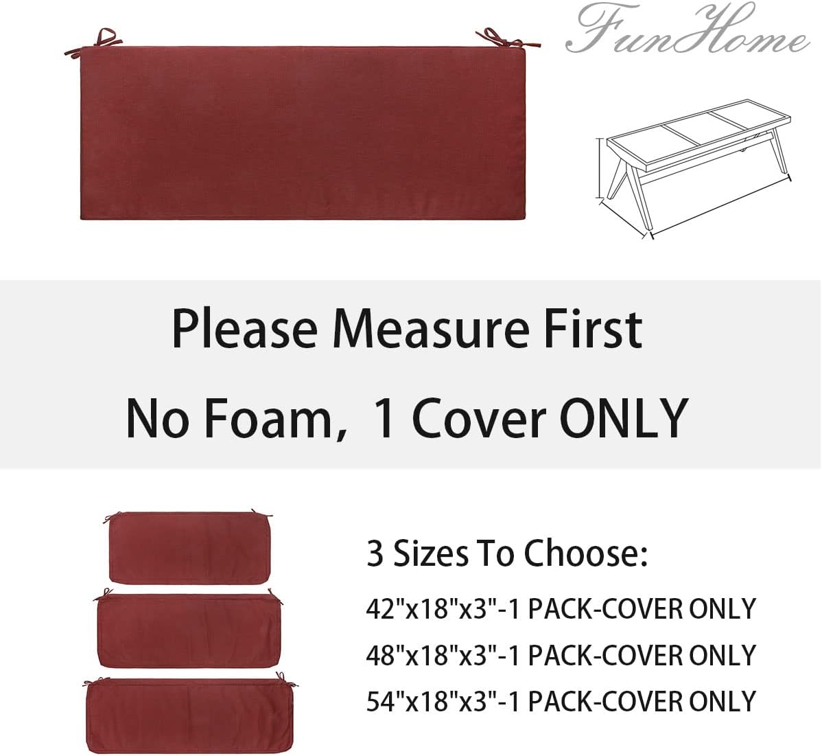 Fundas de cojín para bancosofá de exterior de 54 x 18 x 3 pulgadas para muebles de patio, fundas de cojín de repuesto para sillas de asiento, sofá,