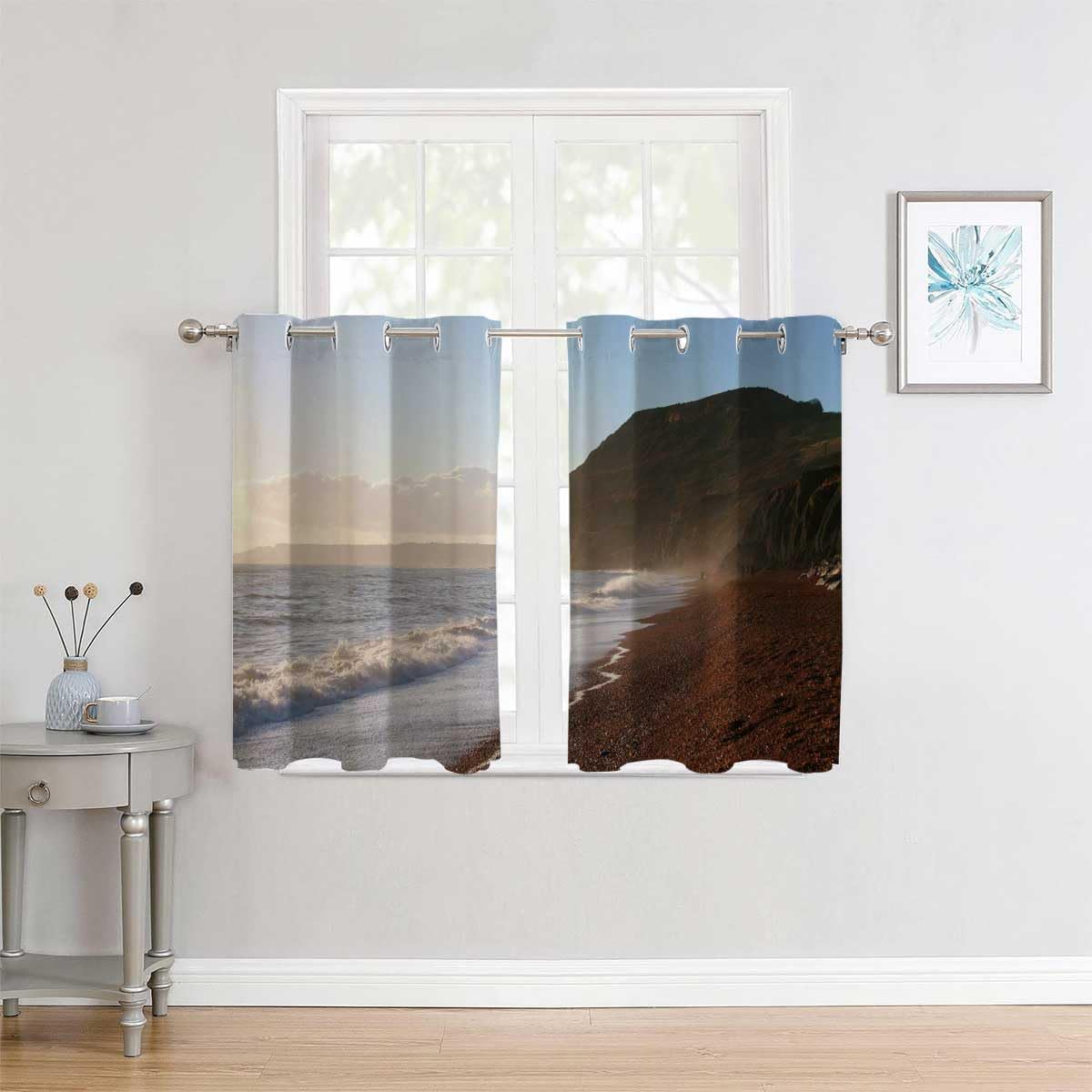 YANFENQI Cortinas para Habitacion Sea and Sky Beach Scenery Doorway Curtains Privacy Tapestry Curtains 63Inch Width by 63Inch Length,2 Panels