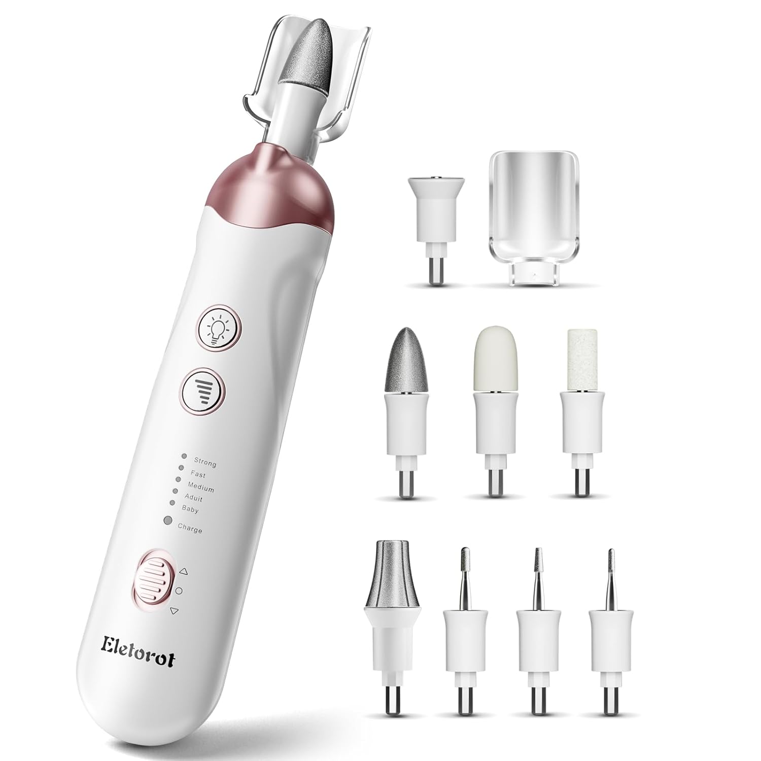 Eletorot Juego de limas eléctricas de uñas, 8 en 1, kit profesional de manicura y pedicura, herramientas de pedicura inalámbricas para pies, máquina