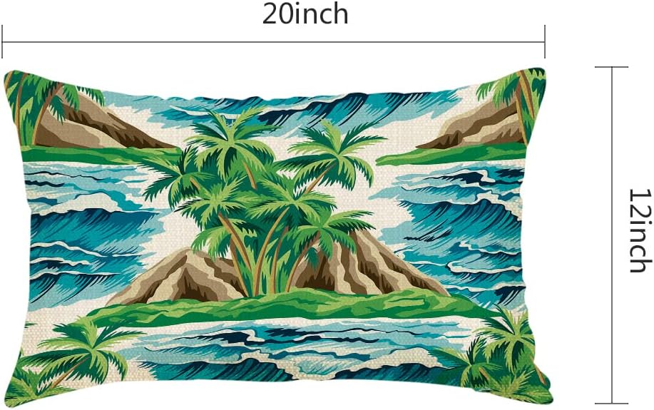 IBILIU Fundas de almohada decorativas hawaianas vintage, isla, palmera, olas del mar, verano, floral, algodón, lino, fundas de almohada lumbares