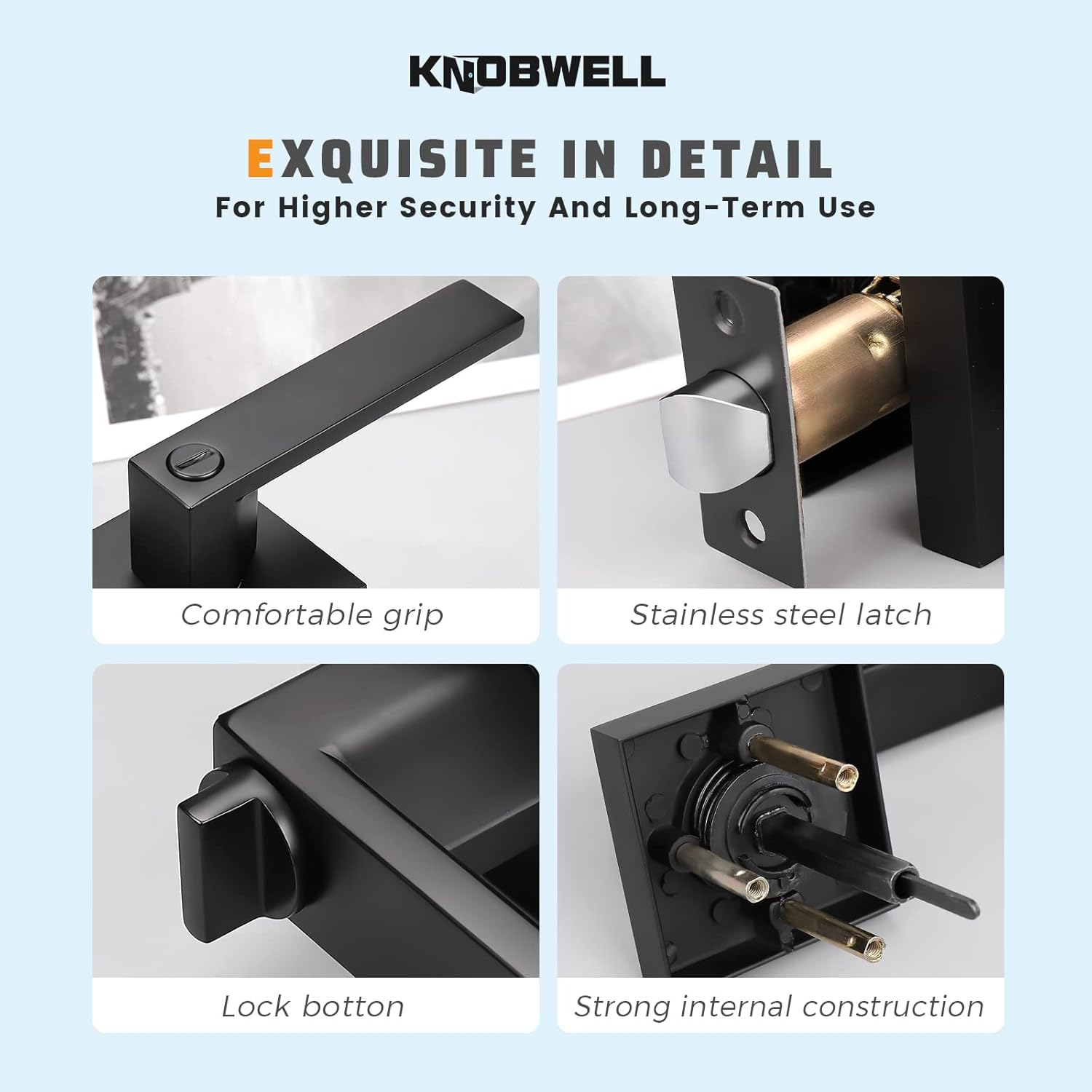 KNOBWELL Paquete de 5 manijas de puerta color negro mate resistentes para puerta de privacidad, accesorios de puerta, manijas de puerta para