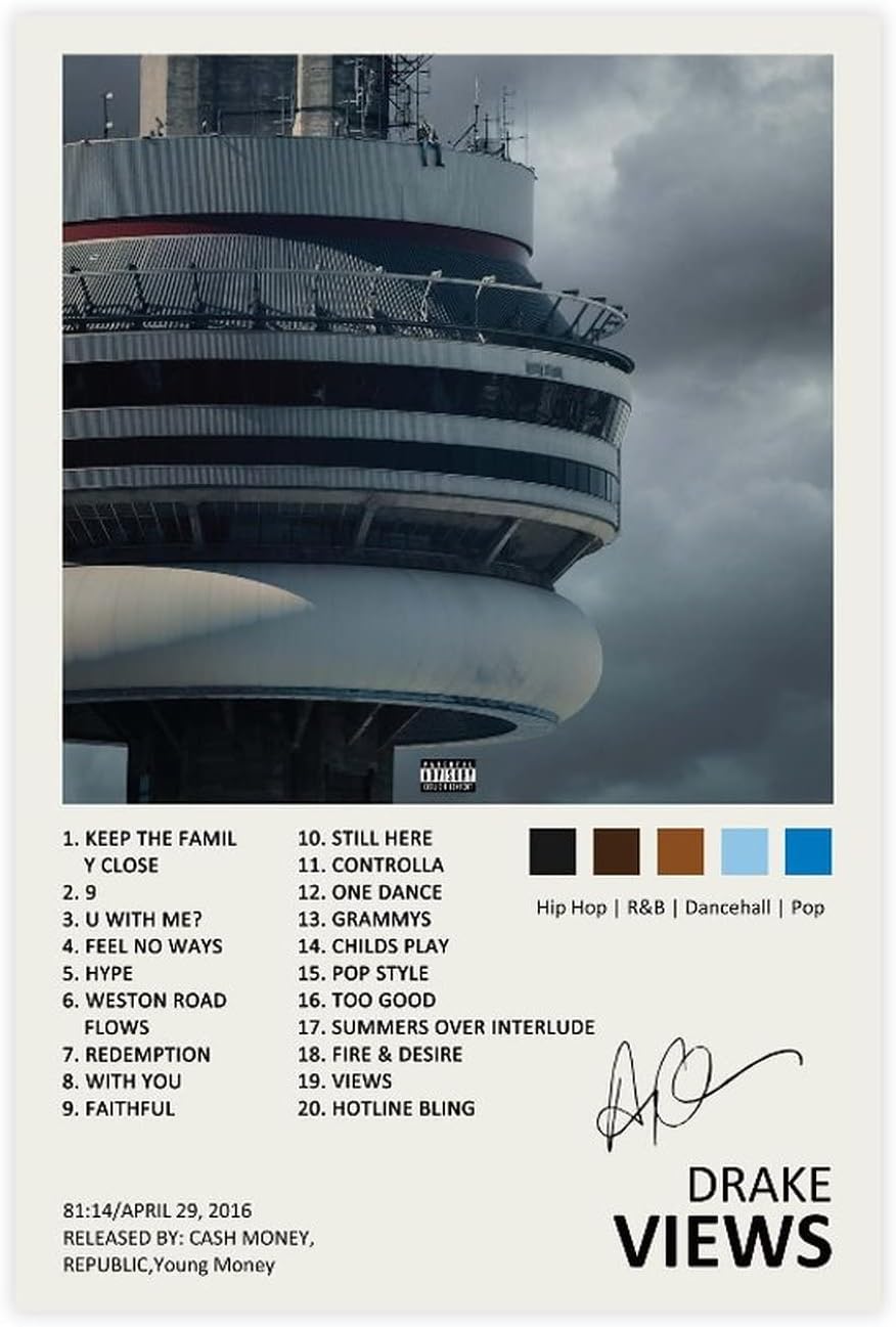YGULC Drake – Póster con diseño de vistas, diseño de álbum de música, edición limitada, póster de lienzo para decoración de pared, pintura para sala