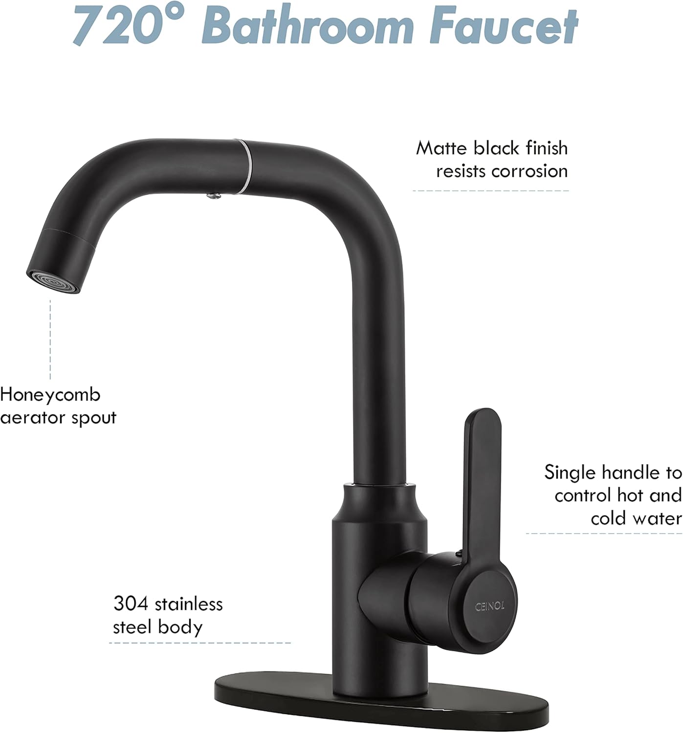 Grifo de baño para fregadero de 3 agujeros, grifo de lavabo de baño de 4 pulgadas, gira 1 agujero grifo de baño negro con cubierta