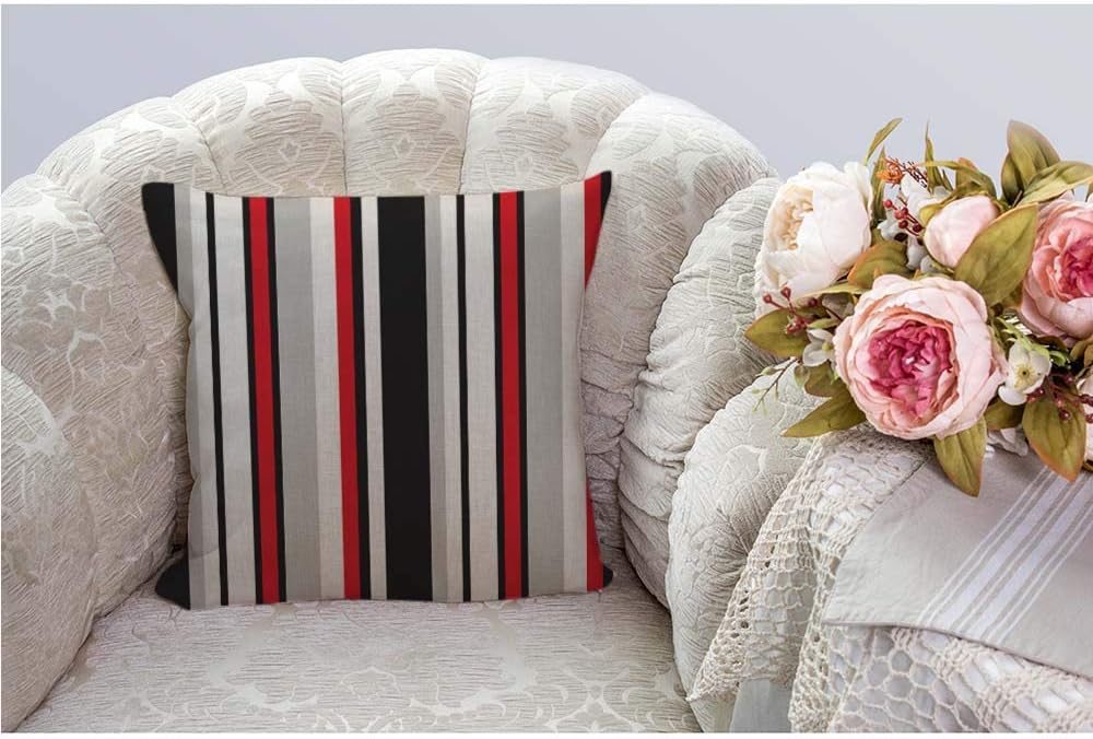 HGOD DESIGNS Funda de almohada a rayas, geométricas abstractas, líneas de rayas retro, color negro, blanco y rojo, naranja, fundas de almohada