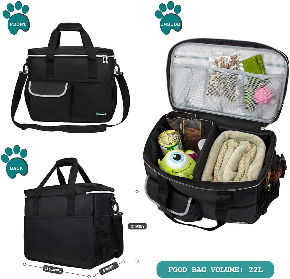PetAmi Bolsa de viaje para perro, organizador de bolsa con bolsillos multifunción aprobado para aerolíneas, con bolsa contenedora de alimentos y