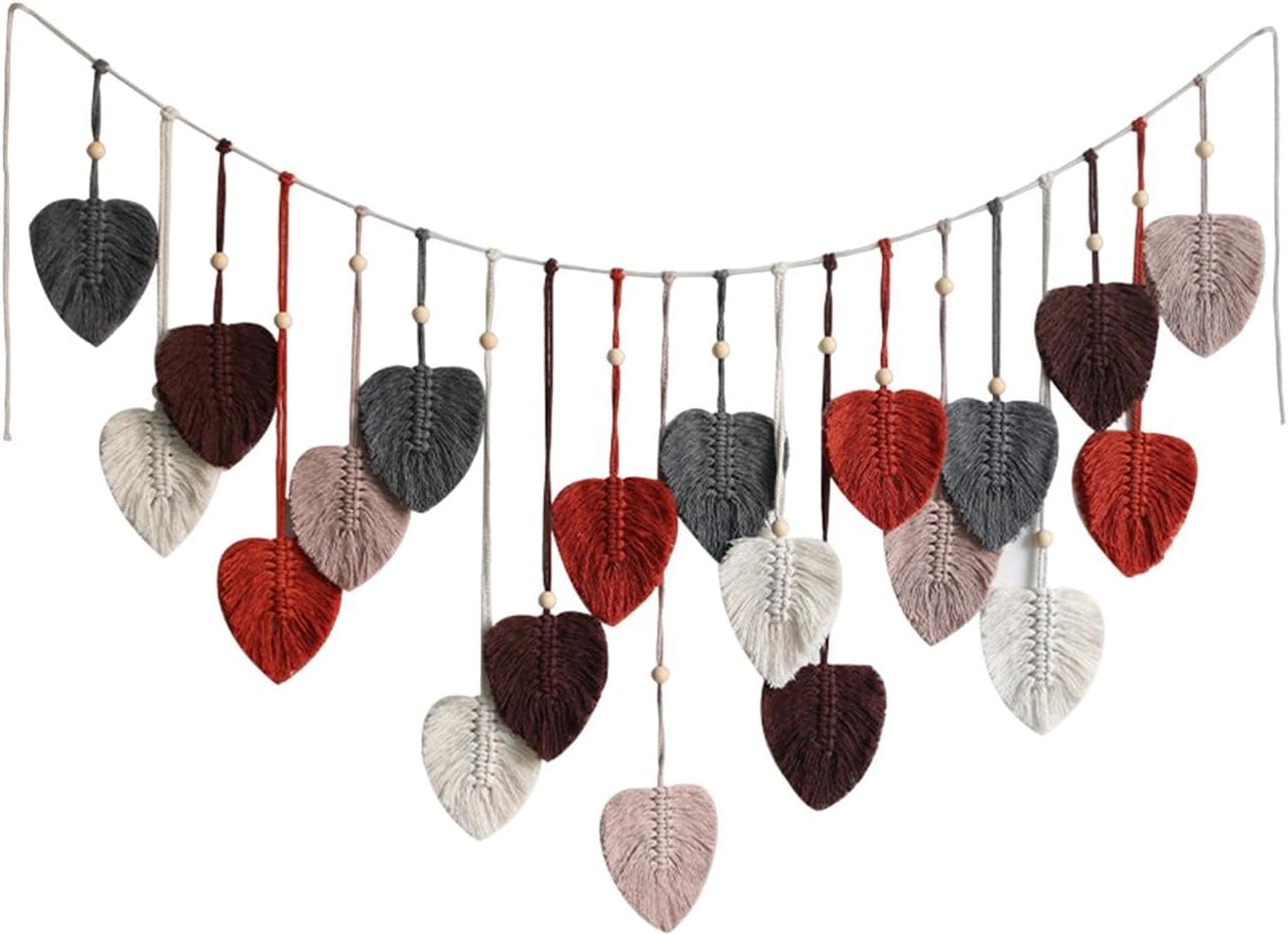 JISADER Tapiz de hojas de macramé para colgar en la pared, elegante tapiz de hojas tejidas a mano, tapiz bohemio de macramé para telón de fondo,