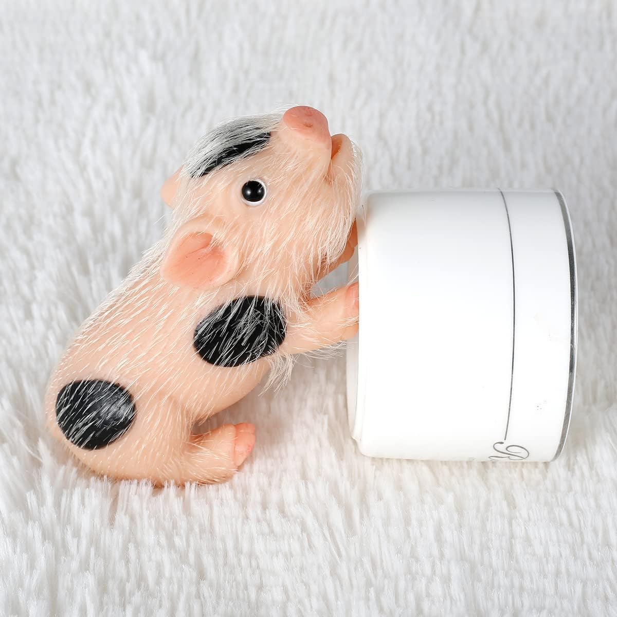 Qsincth Mini cerdito de silicona de 5 pulgadas, lindos juguetes de cerdo de lunares negros, lindos animales realistas, mini muñeca de cerdo de bebé,