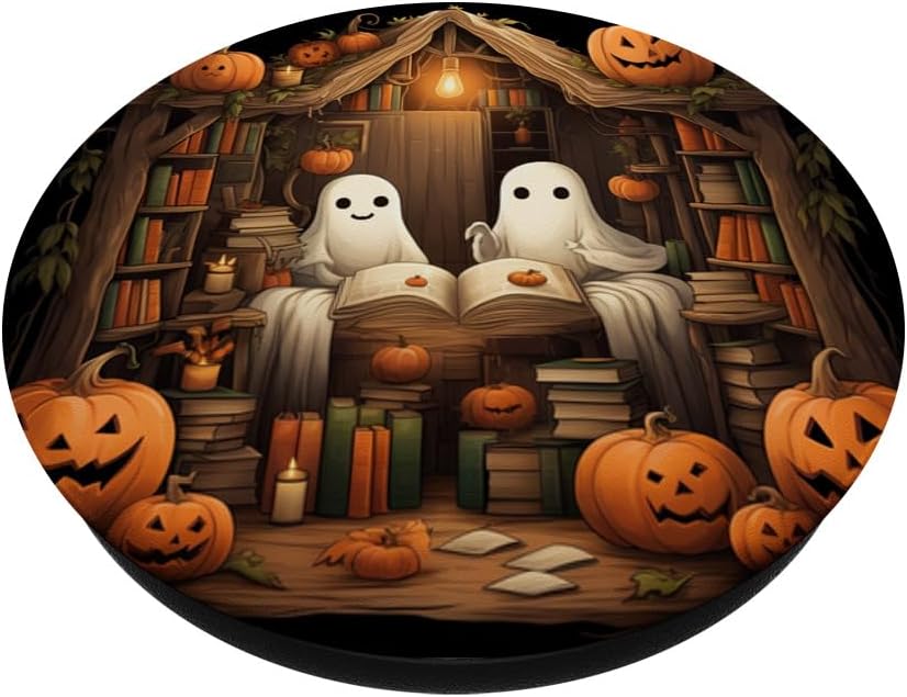 Fantasmas lindos libros de lectura de Halloween bibliotecario amante de los libros PopSockets estándar PopGrip