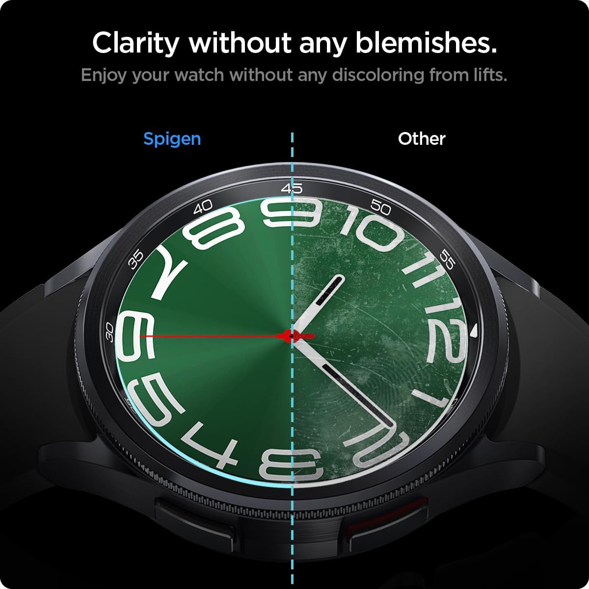 Spigen Protector de pantalla de vidrio templado GlasTR EZ FIT diseñado para Galaxy Watch 6 Classic (1.850 in)  2 unidades