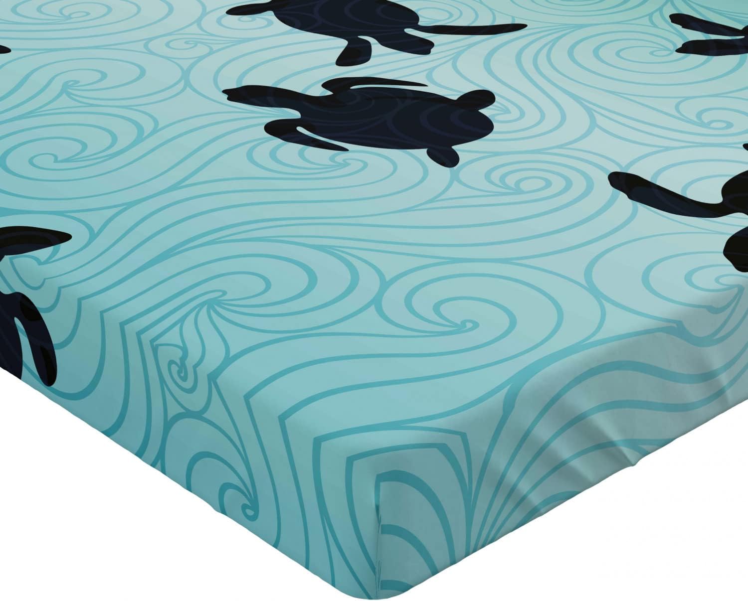Ambesonne Sábana bajera marina, diseño de tortugas marinas con silueta de natación desde la parte inferior del océano bajo el agua, ropa de cama de