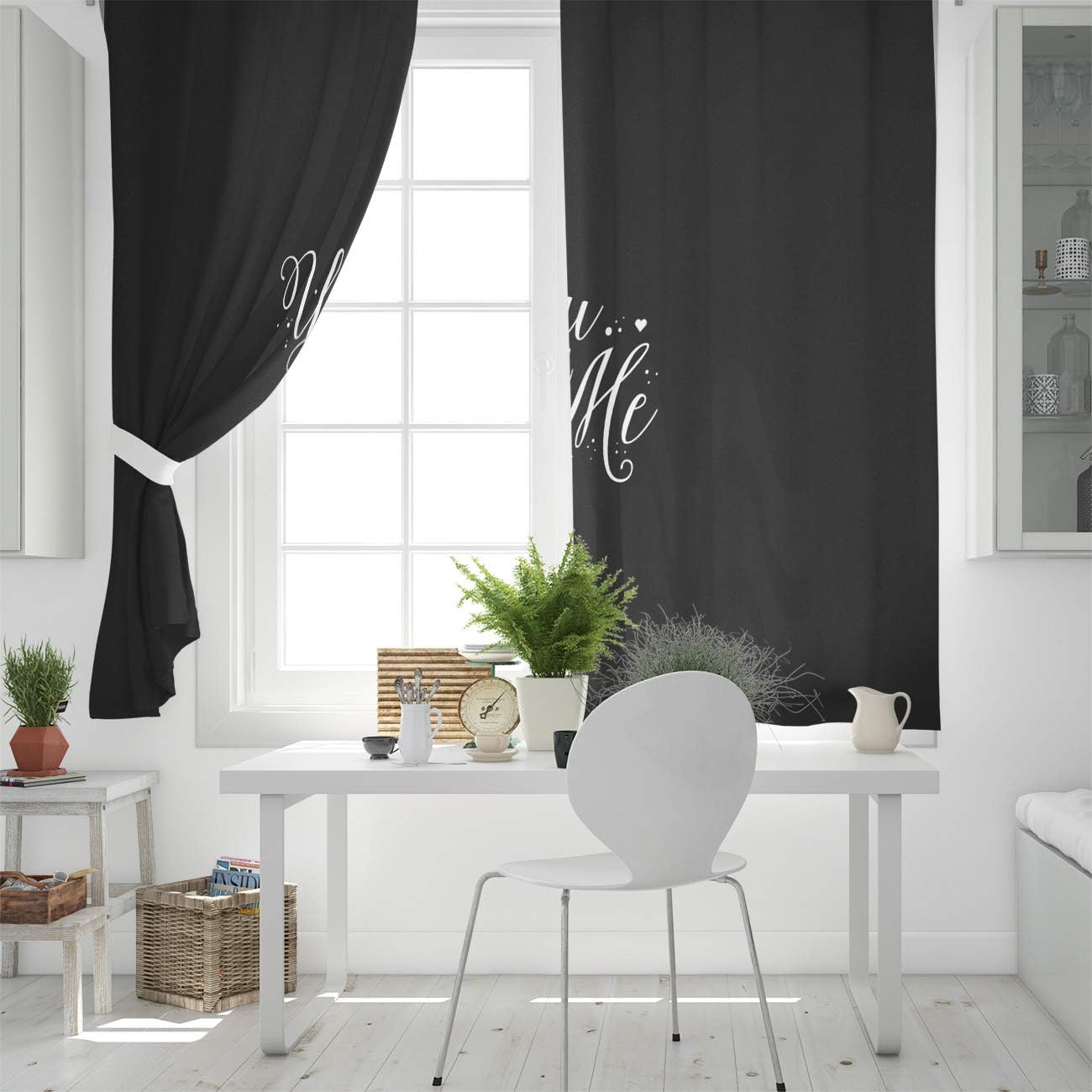 FortuneHouse Blackout Curtains Thermal Insulated Romance Text Solid Pattern Metal Grommet Elegant Room Drapes Window Curtain for Bedroom Living Room