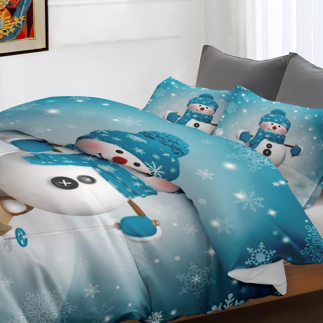 Juego de funda de edredón, muñeco de nieve de Navidad, juego de ropa de cama de invierno para niños y adultos, decoración de dormitorio de nieve,