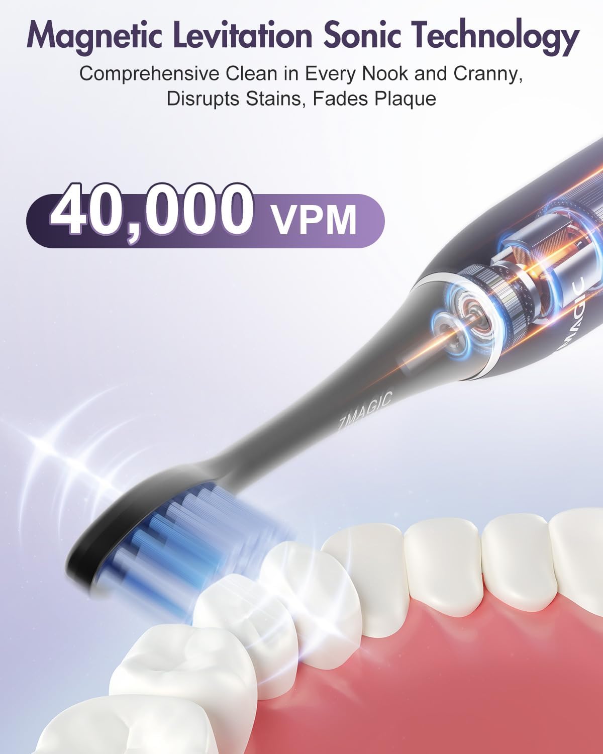 Cepillo de dientes eléctrico para adultos, cepillo de dientes sónico con 6 modos y 3 intensidades, cepillo de dientes de limpieza profunda de 40000