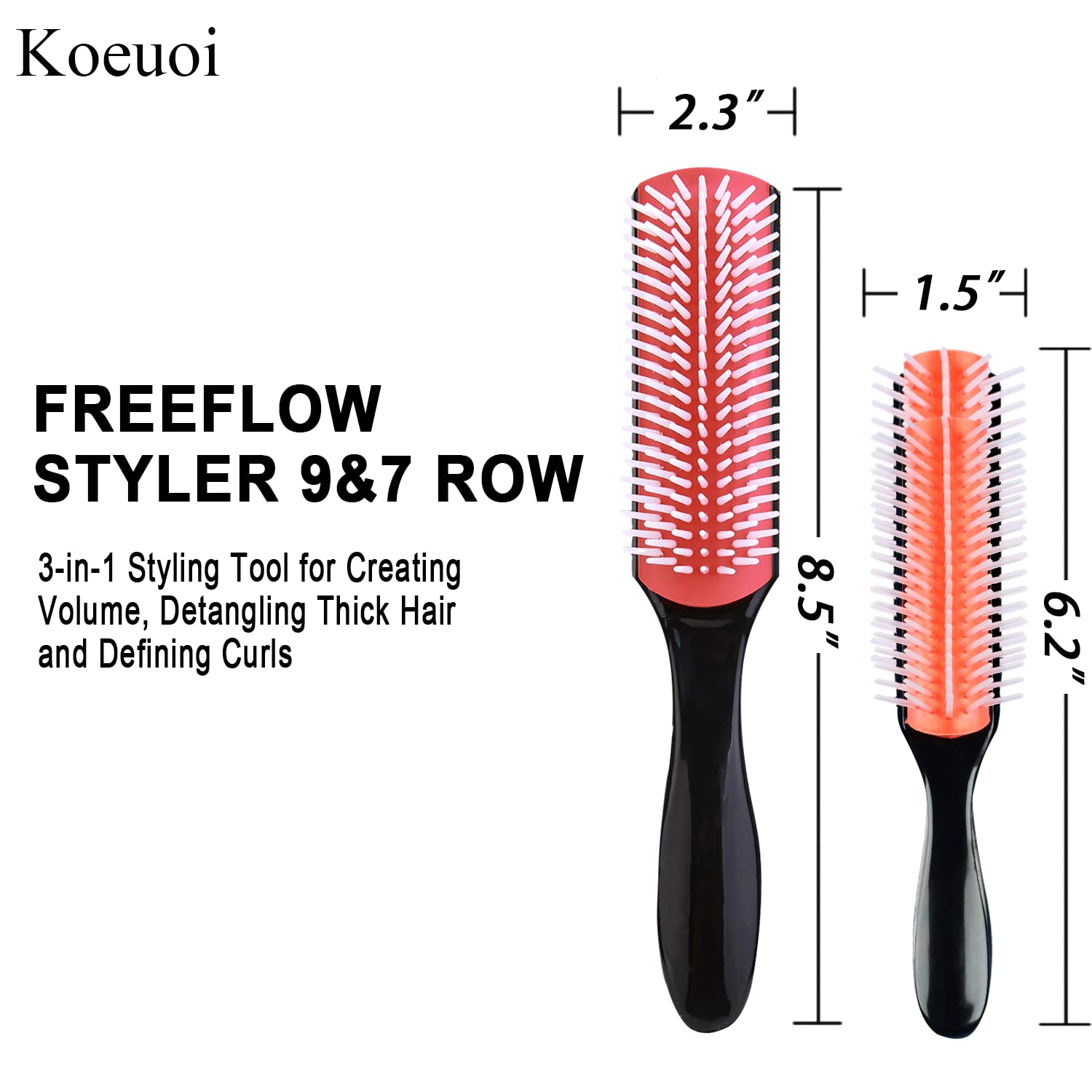Cepillo de pelo clásico para cabello rizado húmedo o seco. Cepillo negro de 9 filas para desenredar, separar, dar forma
