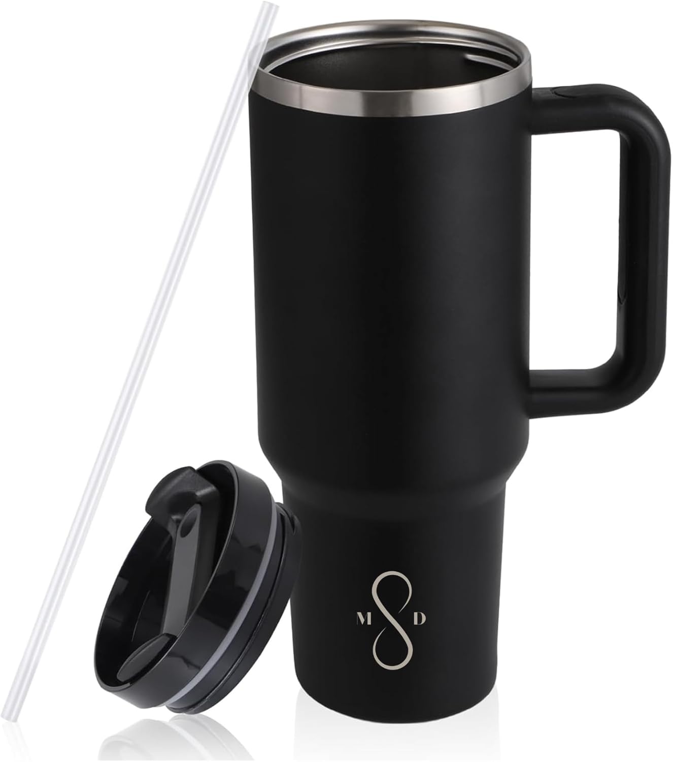 MPDA – Vaso de 40 onzas con asa y tapa con pajilla, vasos aislados de acero inoxidable, botella de agua de viaje, taza de café reutilizable para