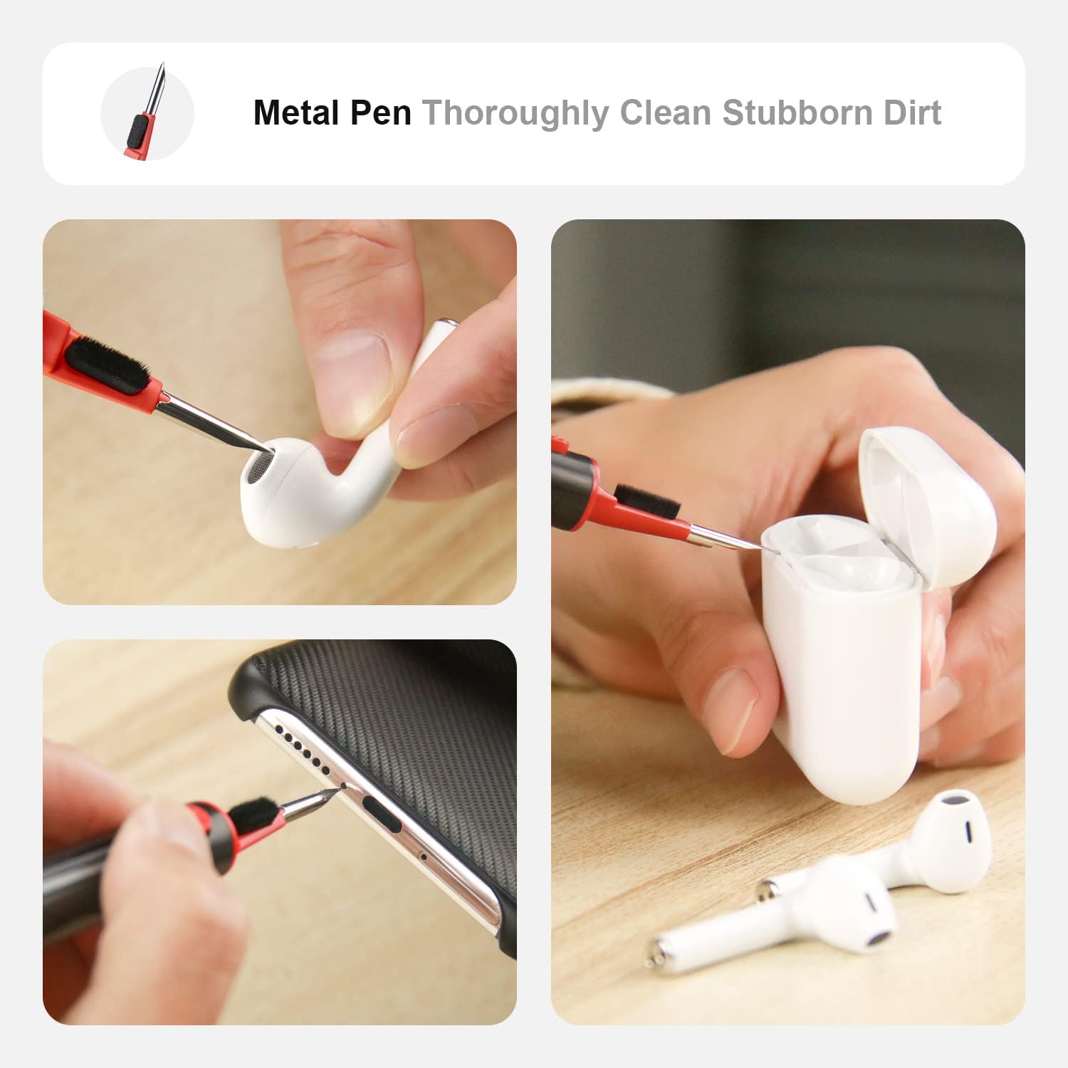 Aijeff Kit limpiador para Airpods Pro 1 2 3 pluma de limpieza multifunción con cepillo suave esponja flocado para auriculares Bluetooth,