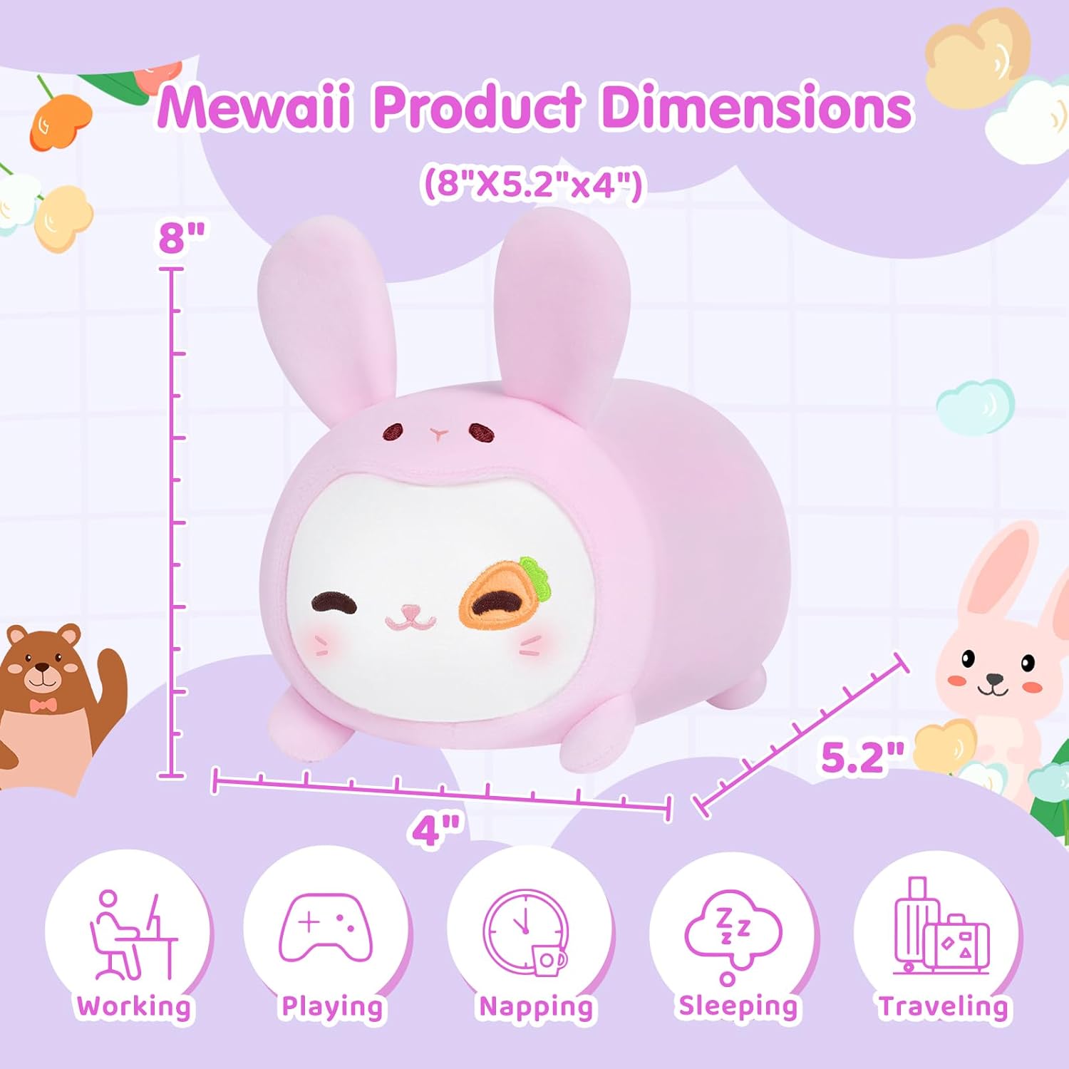 Bonita almohada de felpa de conejo y gato, peluche Kawaii, peluche de conejo zanahoria, peluche de gatito con disfraz de conejo, almohada suave y