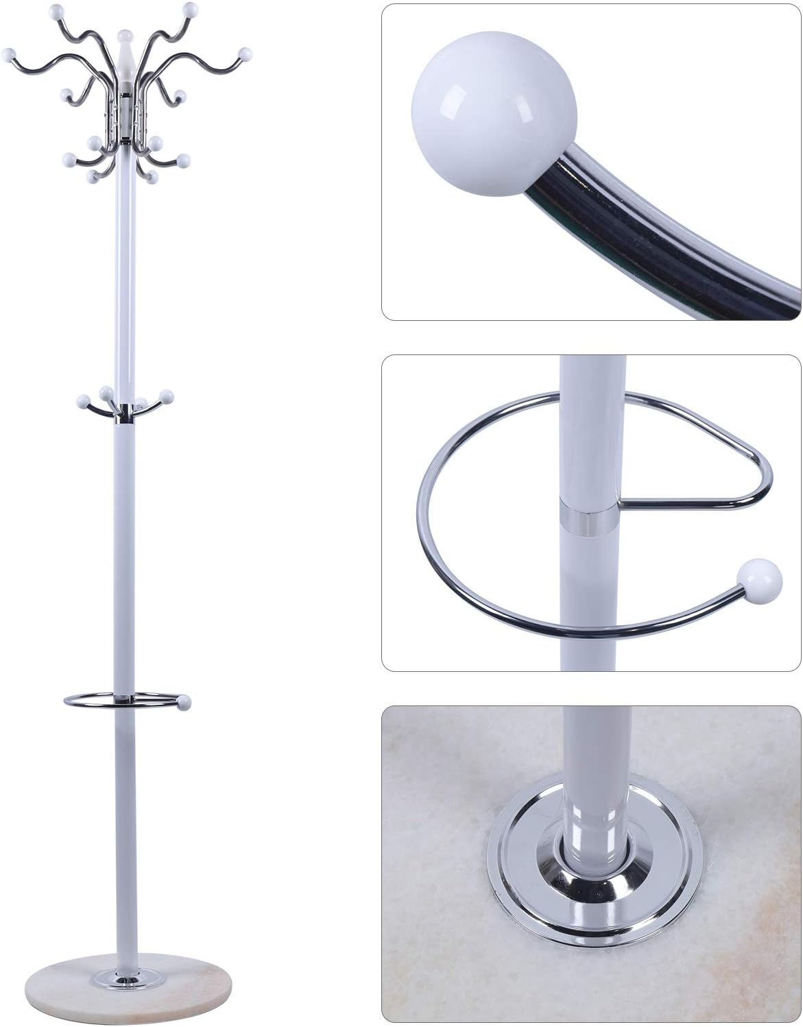 Perchero de metal independiente, percheros con 16 ganchos, base de mármol, perchero para sombrero, perchero de metal, para dormitorio, sala de