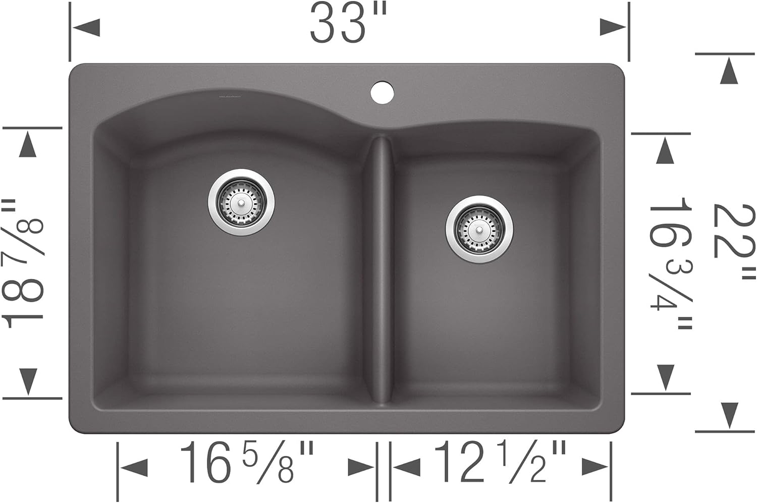 BLANCO 441465 Diamond Silgranit 6040 – Fregadero de cocina con doble tazón para montaje inferior o caído, 9.50 x 21.25 x 32.25 pulgadas, color ceniza