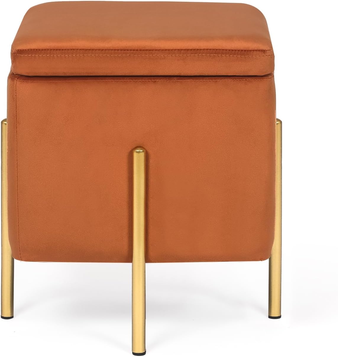 Otomana pequeña cuadrada de terciopelo para almacenamiento, taburete de tocador multifunción, reposapiés, patas de metal de alto soporte, color