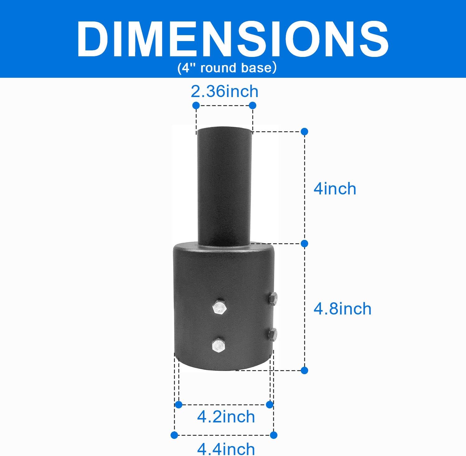 Adapte Tenon – Poste redondo para postes redondos de 4 pulgadas, soporte de cuerno de toro montado en un montador deslizante de 2.38 pulgadas, poste