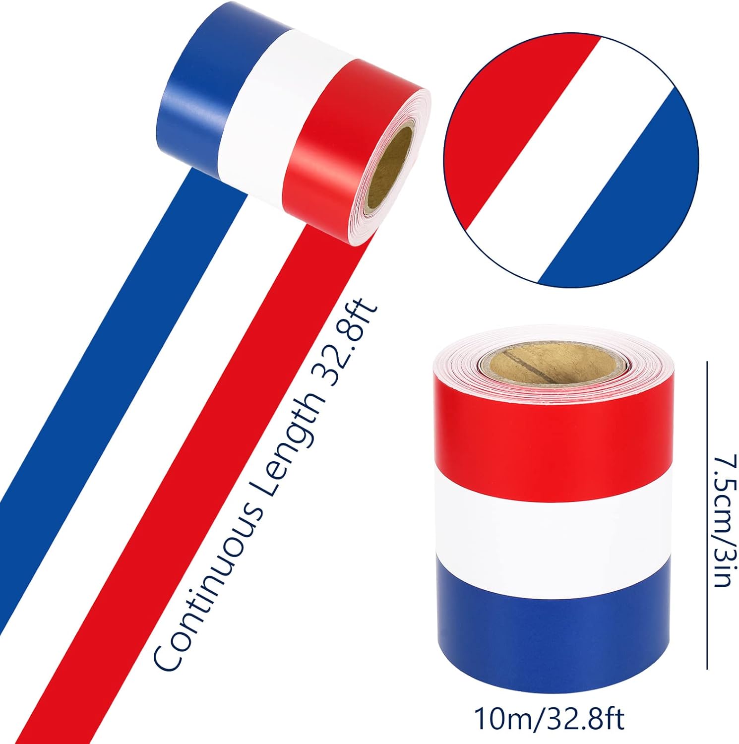 Whaline Tablero de anuncios patriótico de 32.8 pies, color rojo, azul y blanco, rayas troqueladas para tablón de anuncios enrollado colorido para