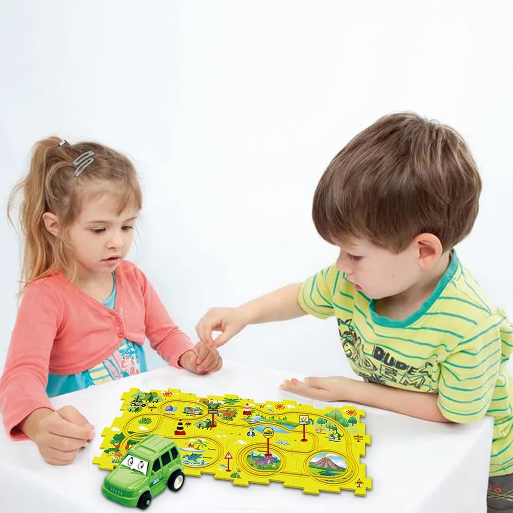 Carrito eléctrico de ensamblaje de bricolaje, juego de pista de rompecabezas para niños pequeños con vehículos, juguetes de construcción de