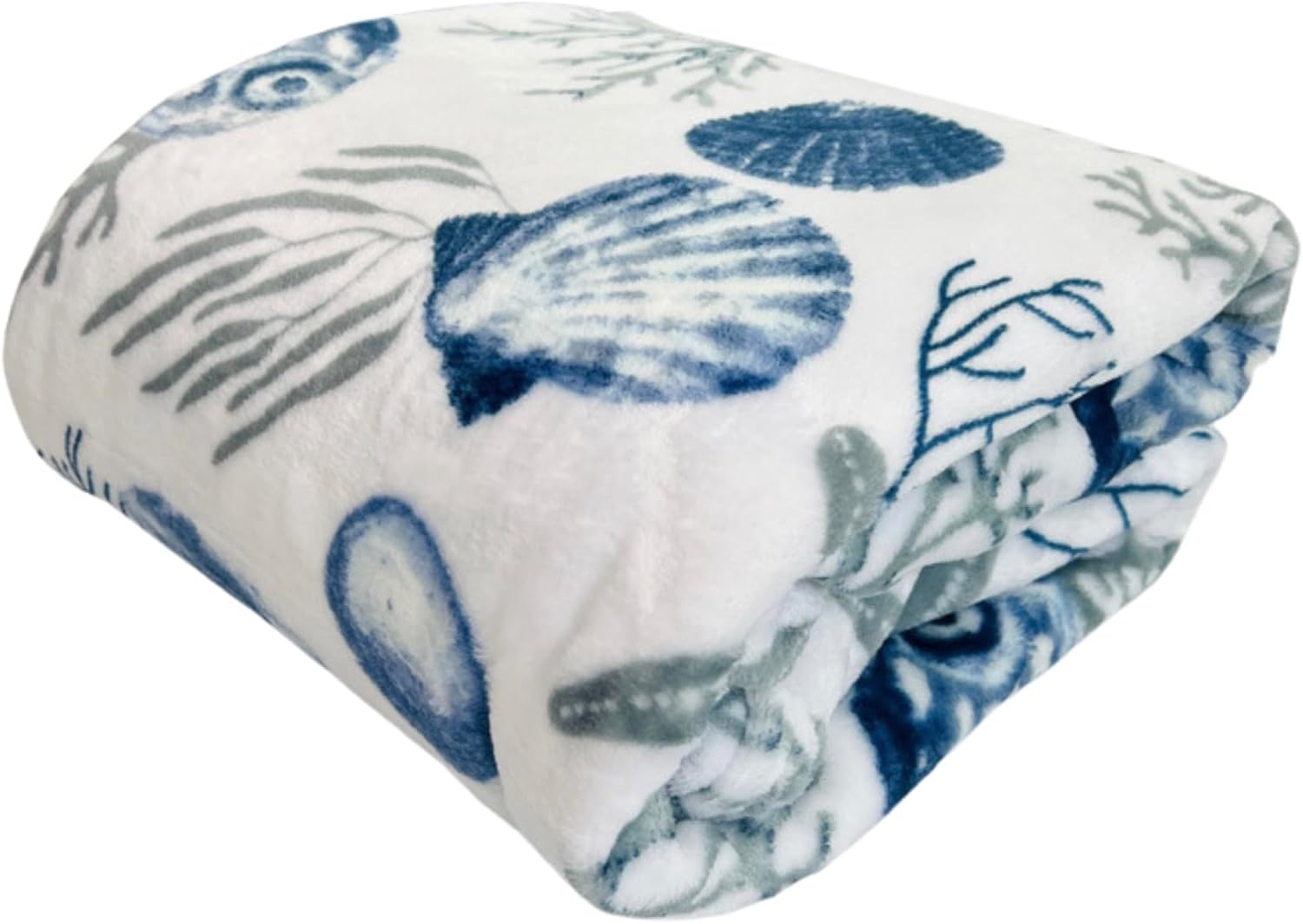 Manta decorativa para decoración del hogar, vida oceánica, costera forro polar de terciopelo de felpa suave, tonos calmantes de azules, grises sobre