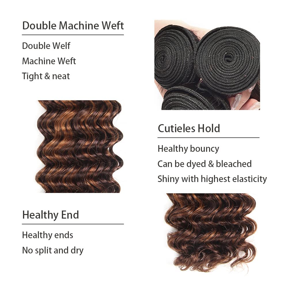 YesJYas Paquetes de cabello humano brasileño con ondas profundas, paquetes de cabello humano de dos tonos, extensiones de cabello brasileño con