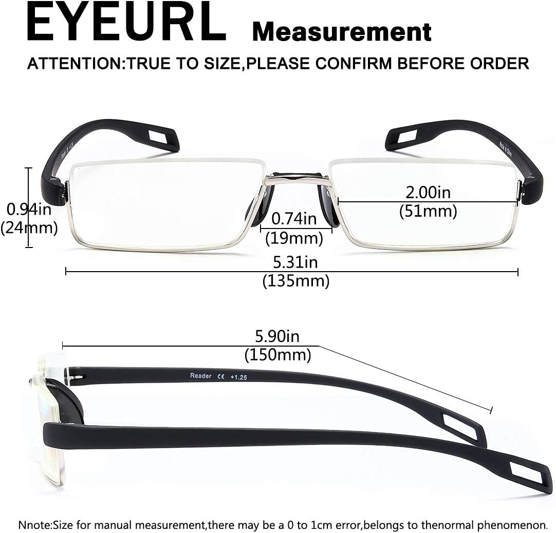 EYEURL Lentes de lectura de medio borde para computadora para hombres y mujeres +2.75 con bloqueo de luz azul, lentes de calidad ligera