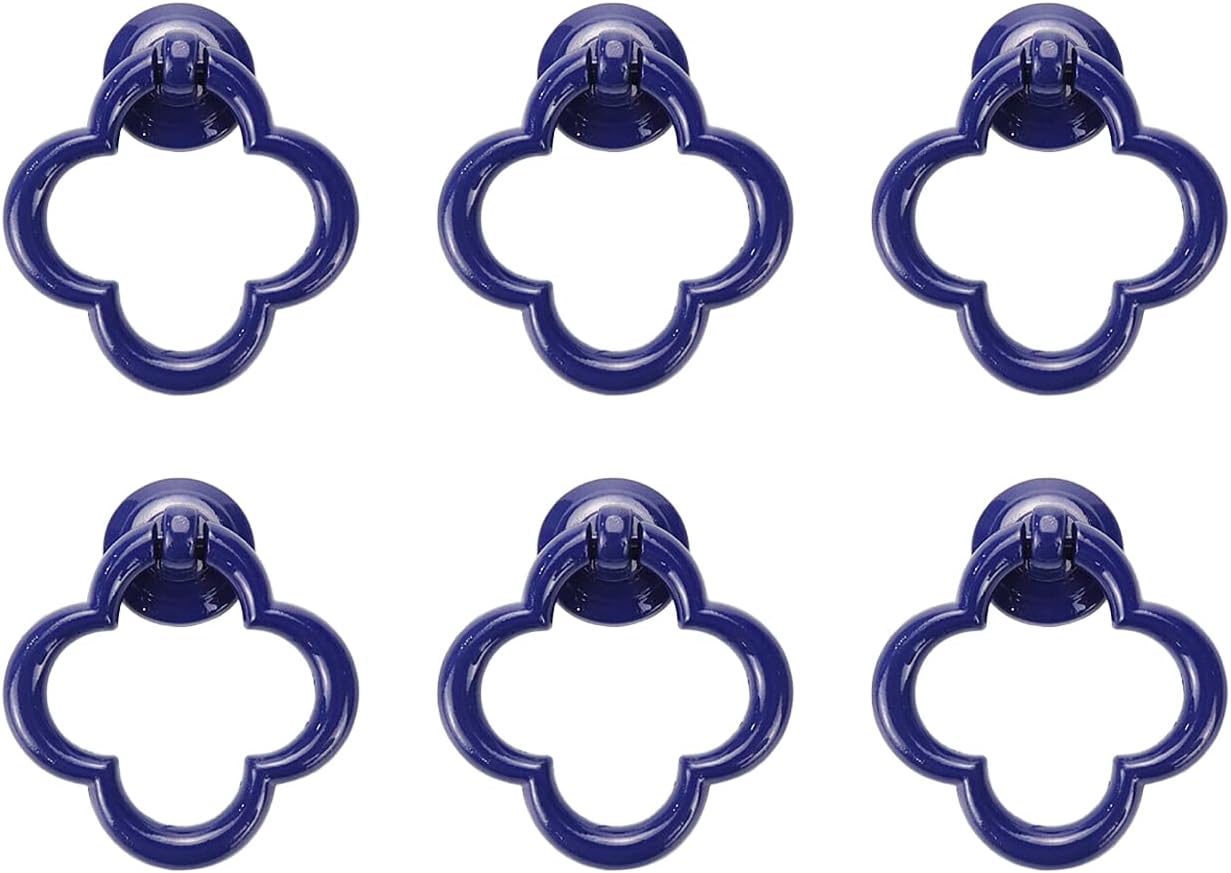 6 tiradores de armario con anillo de caída, pomos decorativos para armario, puerta, armario, aparador, color azul