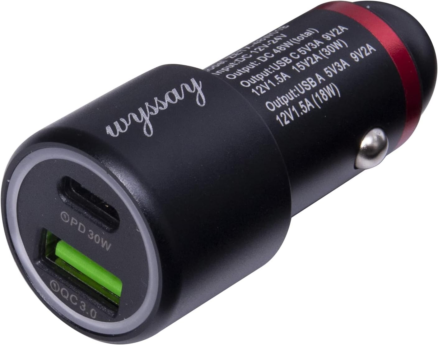 Wyssay Paquete de 1 cargador rápido de automóvil USB C de 48 W, adaptador de cargador de coche USB PD&QC 3.0 de doble puerto, cargadores de