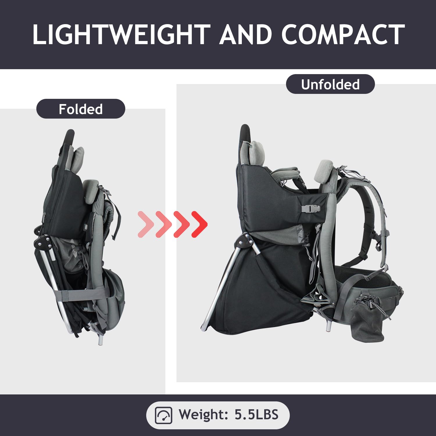 WIPHA Mochila portadora de bebé de senderismo, mochila portabebés con toldo solar, mochila de senderismo segura y ligera para niños pequeños con