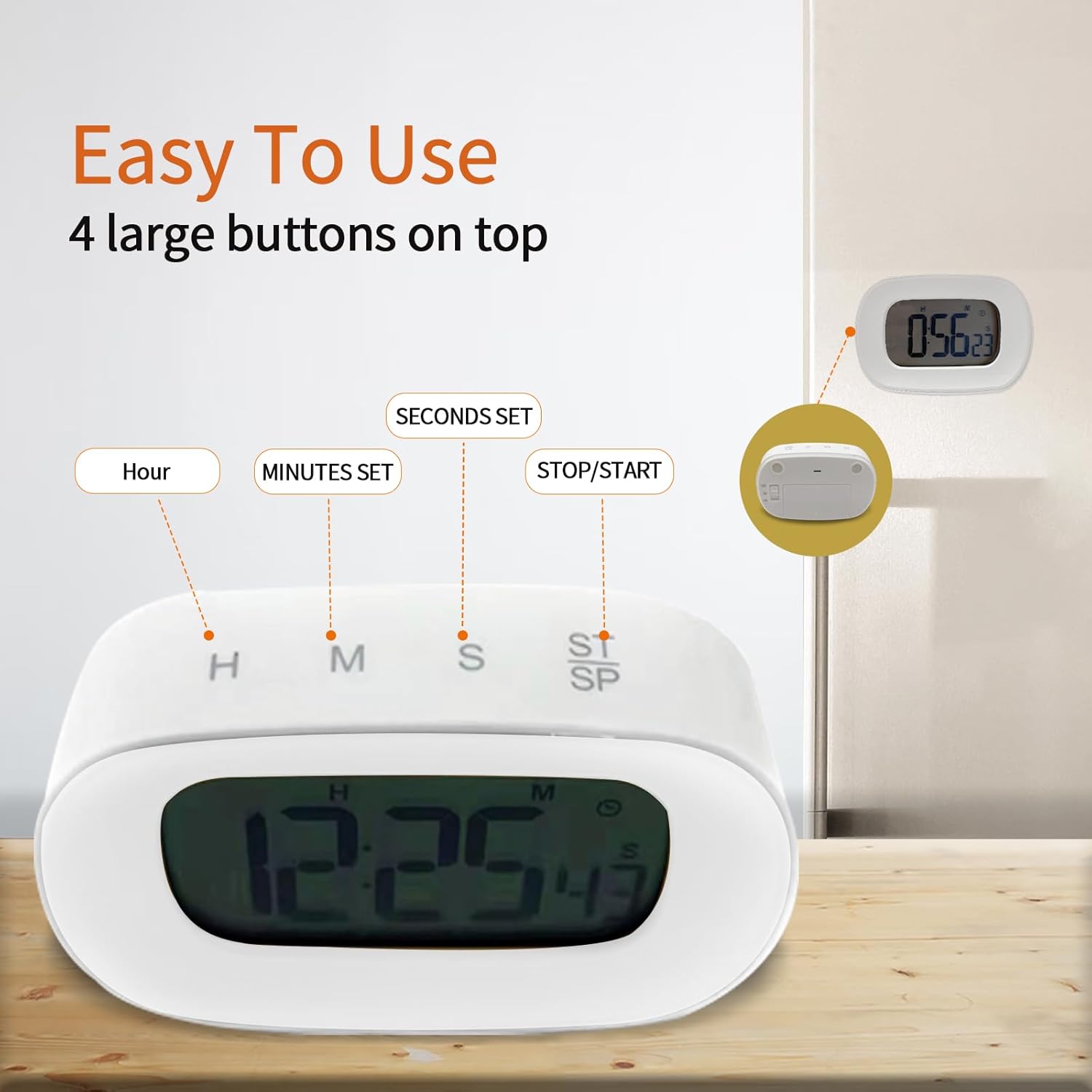 Reloj digital con temporizador, reloj magnético de cuenta regresiva, cronómetro para cocina, aula, estudio, gimnasio, sonido fuerte o silencioso,