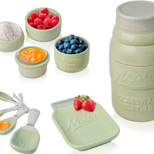 Comfify – Juego de utensilios de cocina vintage con tarro de masón, juego de decoración de cerámica de varias piezas con 4 tazas medidoras, 4 Comfify – Juego de utensilios de cocina vintage con tarro de masón, juego de decoración de cerámica de varias piezas con 4 tazas medidoras, 4