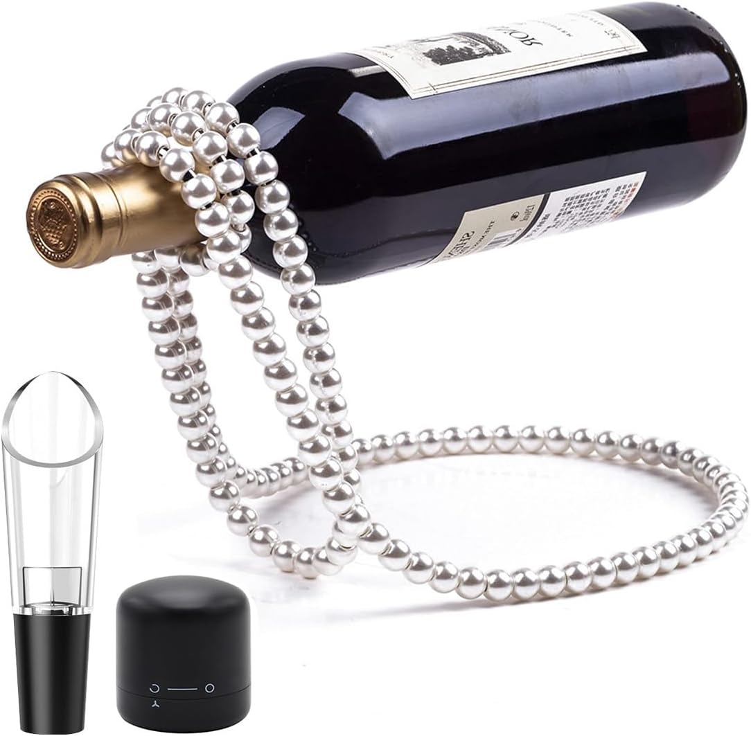 Estante de vino en forma de collar de perlas, soporte de botella de vino de metal, soporte para botella de vino para bar y decoración del hogar