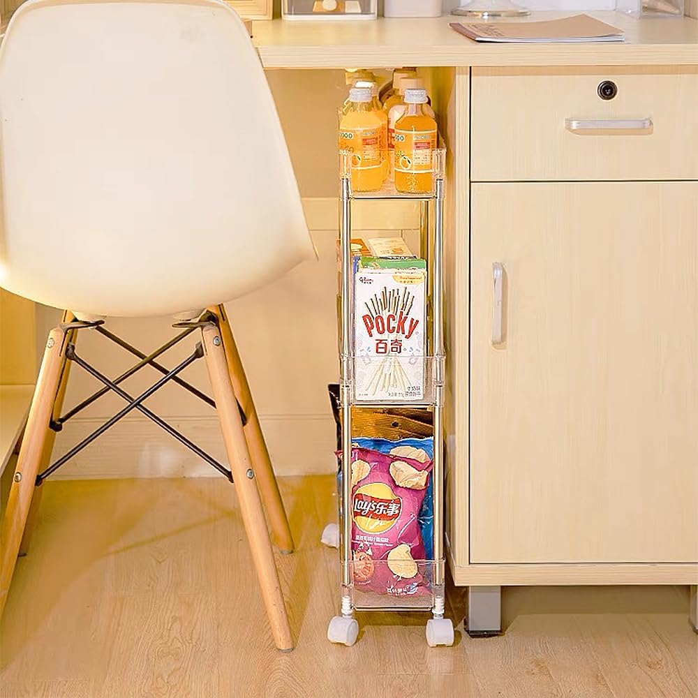 Carrito de almacenamiento versátil y transparente, diseño delgado, organizador multiusos de 3 niveles para cocina, baño, oficina y más (delgado de 3