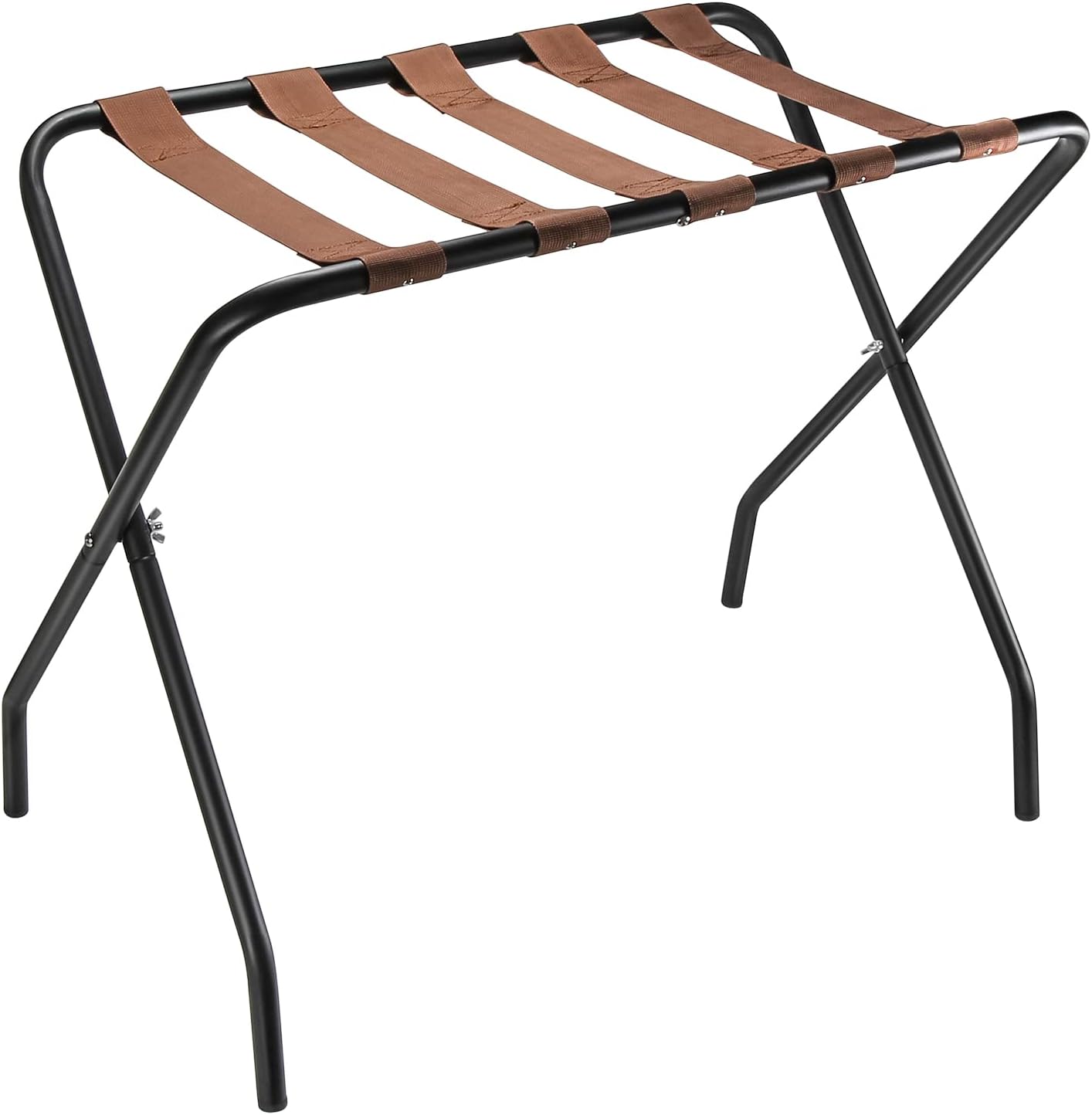 OFIDELITY Estante de equipaje, 1 unidad, estante plegable de metal para maleta con correas de nailon marrón y marco de acero, habitación de