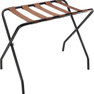 OFIDELITY Estante de equipaje, 1 unidad, estante plegable de metal para maleta con correas de nailon marrón y marco de acero, habitación de OFIDELITY Estante de equipaje, 1 unidad, estante plegable de metal para maleta con correas de nailon marrón y marco de acero, habitación de