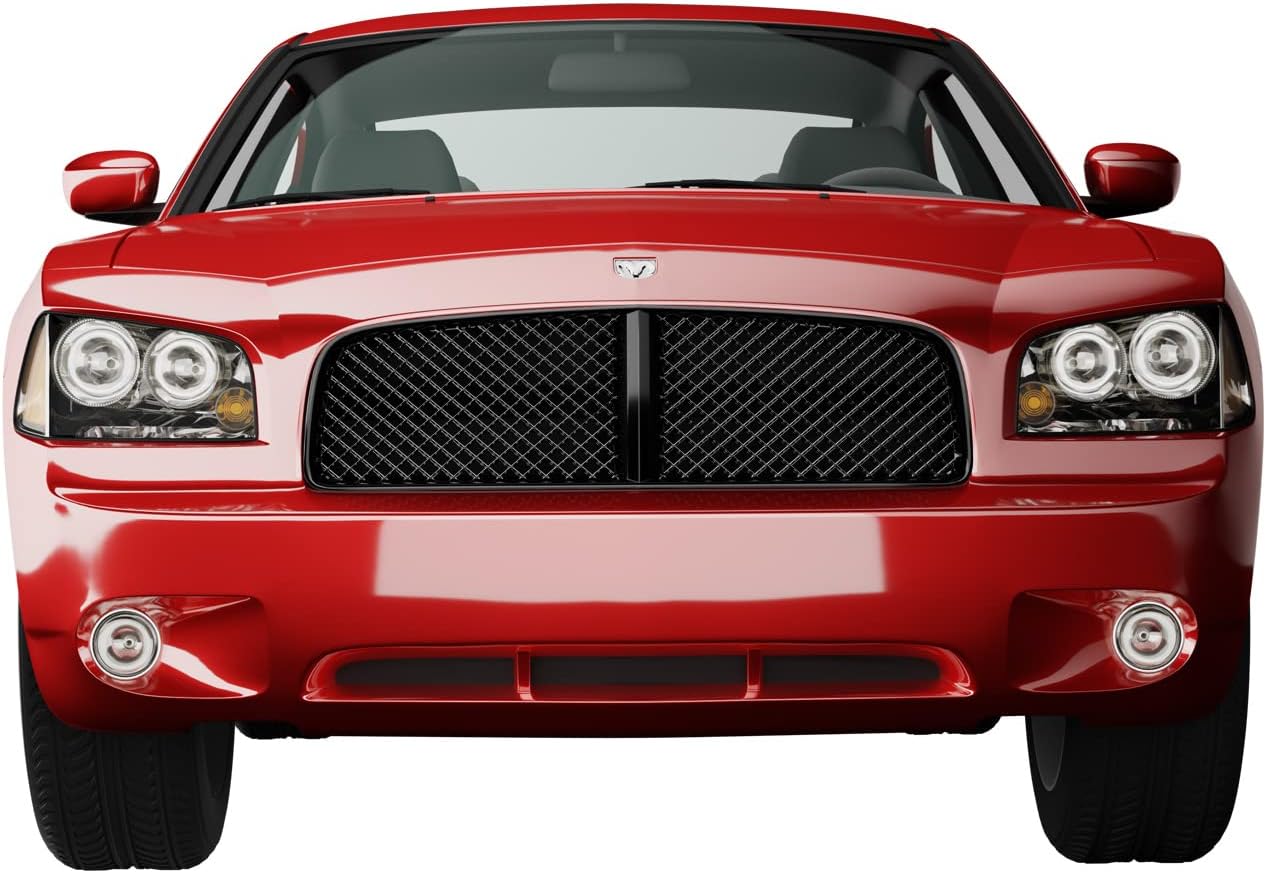 Armordillo USA 7147652 Rejilla frontal de malla para capó, color negro brillante para Dodge Charger 2005-2010