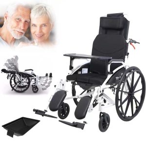 Silla de ruedas reclinable completa para adultos, sillas de ruedas plegables ligeras, respaldo alto y reposacabezas extraíbles, silla de ruedas Silla de ruedas reclinable completa para adultos, sillas de ruedas plegables ligeras, respaldo alto y reposacabezas extraíbles, silla de ruedas