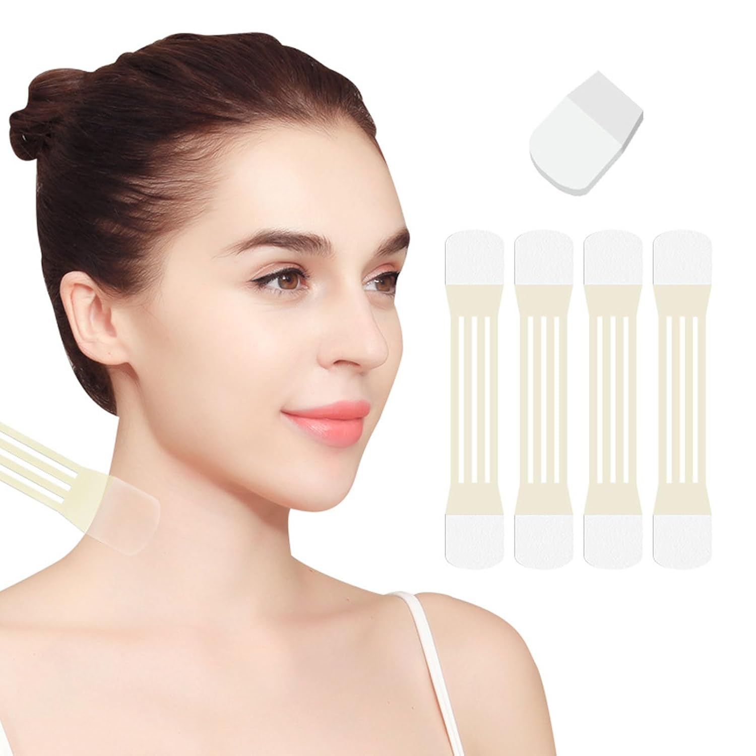 Cinta de levantamiento facial, 4 bandas elásticas, cinta de levantamiento de cuello, 20 cintas de repuesto, impermeables, invisibles para ojos para