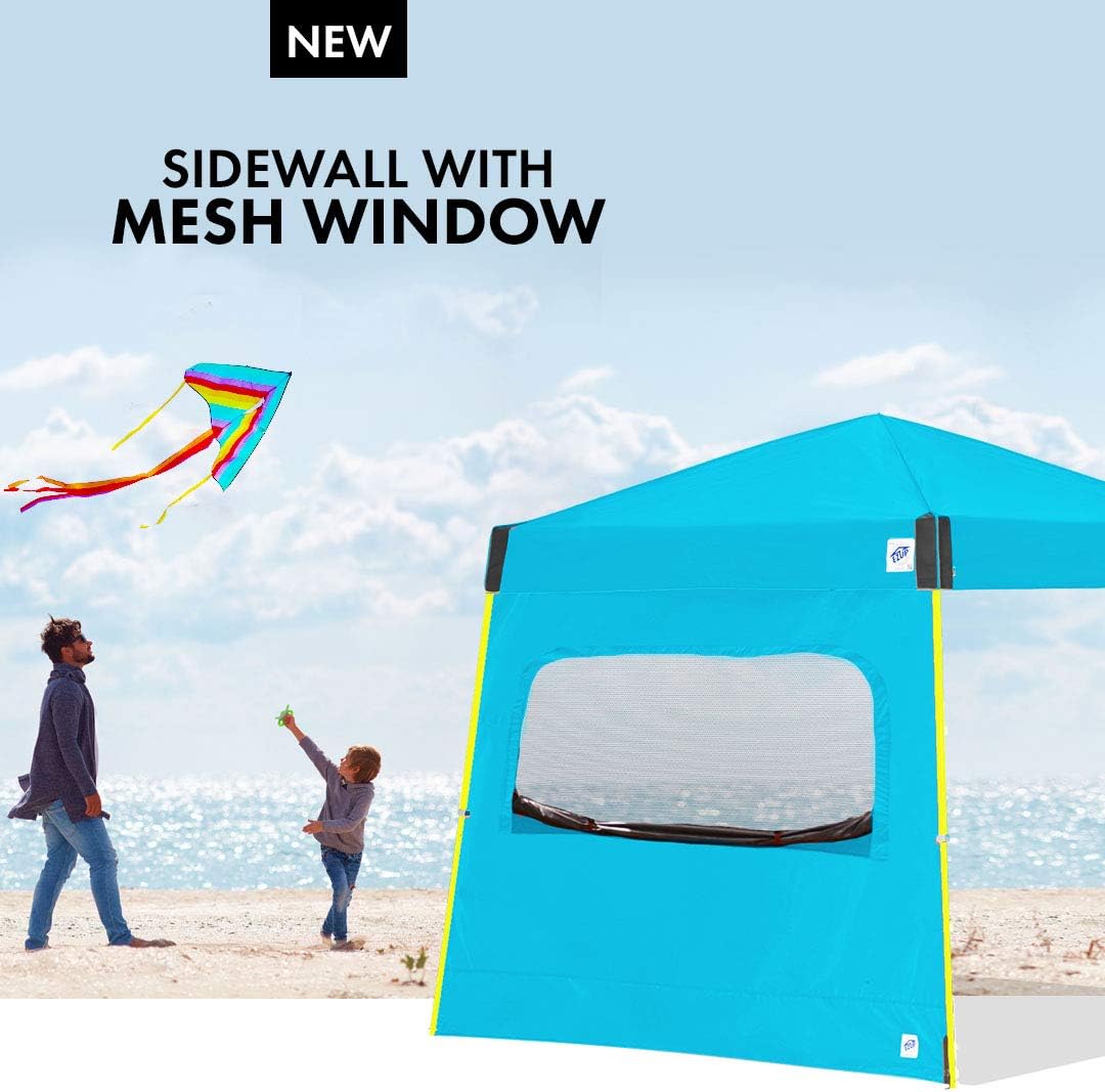 E-Z UP Pared lateral individual con ventana mosquitera, se adapta a patas en ángulo de 12 pies, accesorio de clip de armadura, azul rey