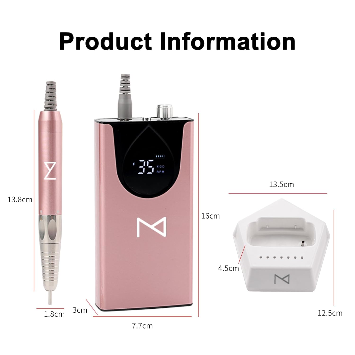 M Max – Taladro de uñas profesional – Lima de uñas con motor sin escobillas 2 en 1 – Carcasa eléctrica, inalámbrica, de aleación de aluminio, 35000